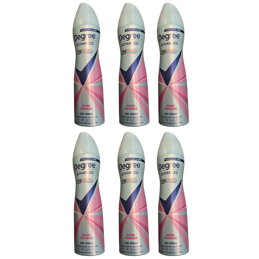 Degree Advanced Sheer Powder Dry Spray Deodorant 72H Protection 3.8 oz Lot of 6